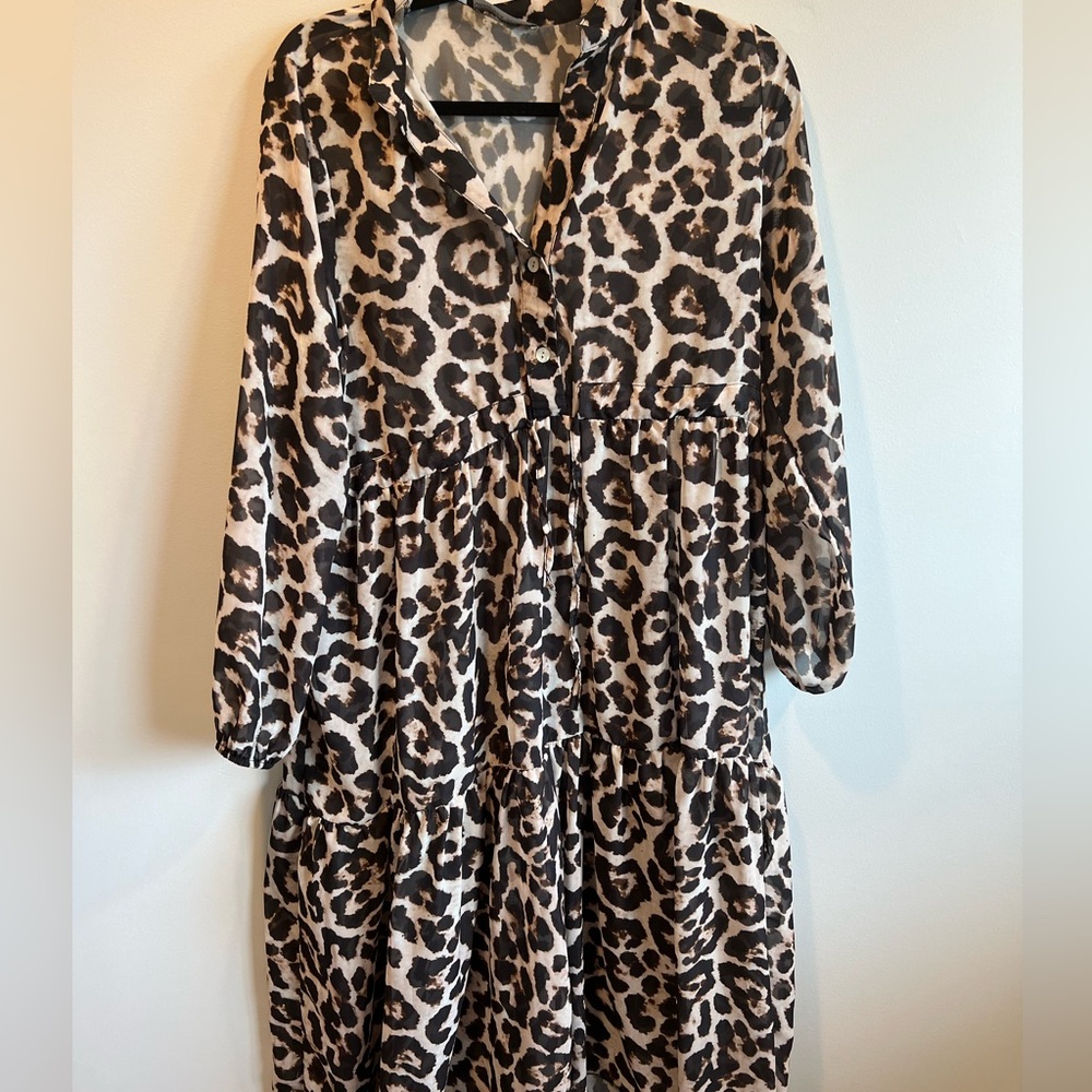 Leopard Print Silly Flowy Maxi Dress with buttons and adjustable waist